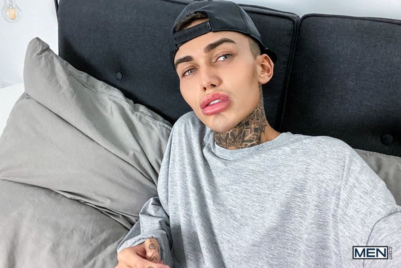 Men sexy twink Logan strips off showing slim tattooed body jerking big young uncut cock 009 gay porn pics - Men sexy twink Logan strips off showing his slim tattooed body jerking his big young uncut cock