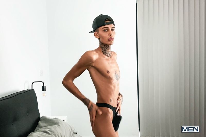 Men sexy twink Logan strips off showing slim tattooed body jerking big young uncut cock 014 gay porn pics - Men sexy twink Logan strips off showing his slim tattooed body jerking his big young uncut cock