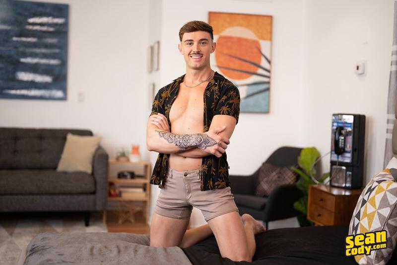 Sexy young muscle dude Phoenix drops shorts to ankles wanking huge curve cock at Sean Cody 6 image gay porn - Sexy young muscle dude Phoenix drops his shorts to his ankles wanking his huge curve cock at Sean Cody